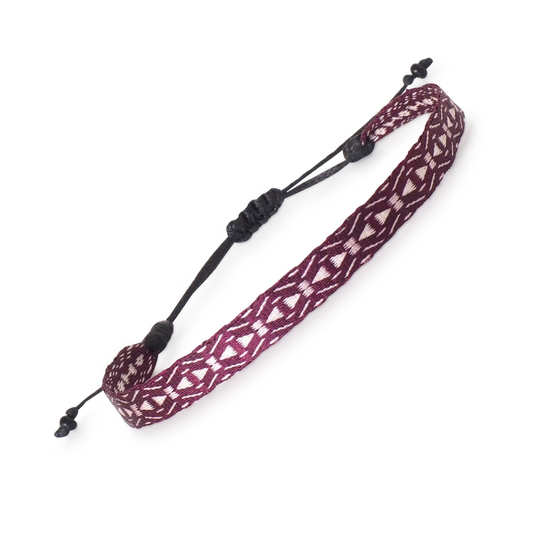 Men's Handwoven Egyptian Loom Bracelet | Burgundy-White