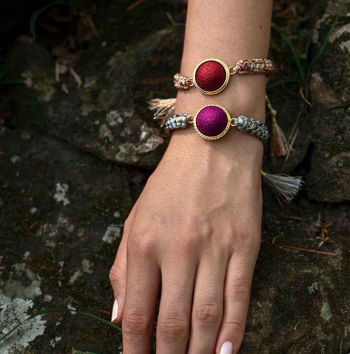 Handwoven Silk Cocoon Bracelet Eggplant and Burgundy