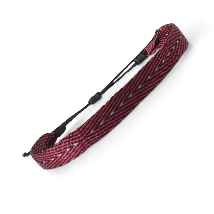 Handwoven Egyptian Loom Red and Black Surfer Bracelet