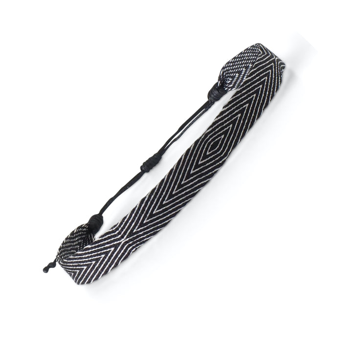 Handwoven Egyptian Loom Black and White Surfer Bracelet