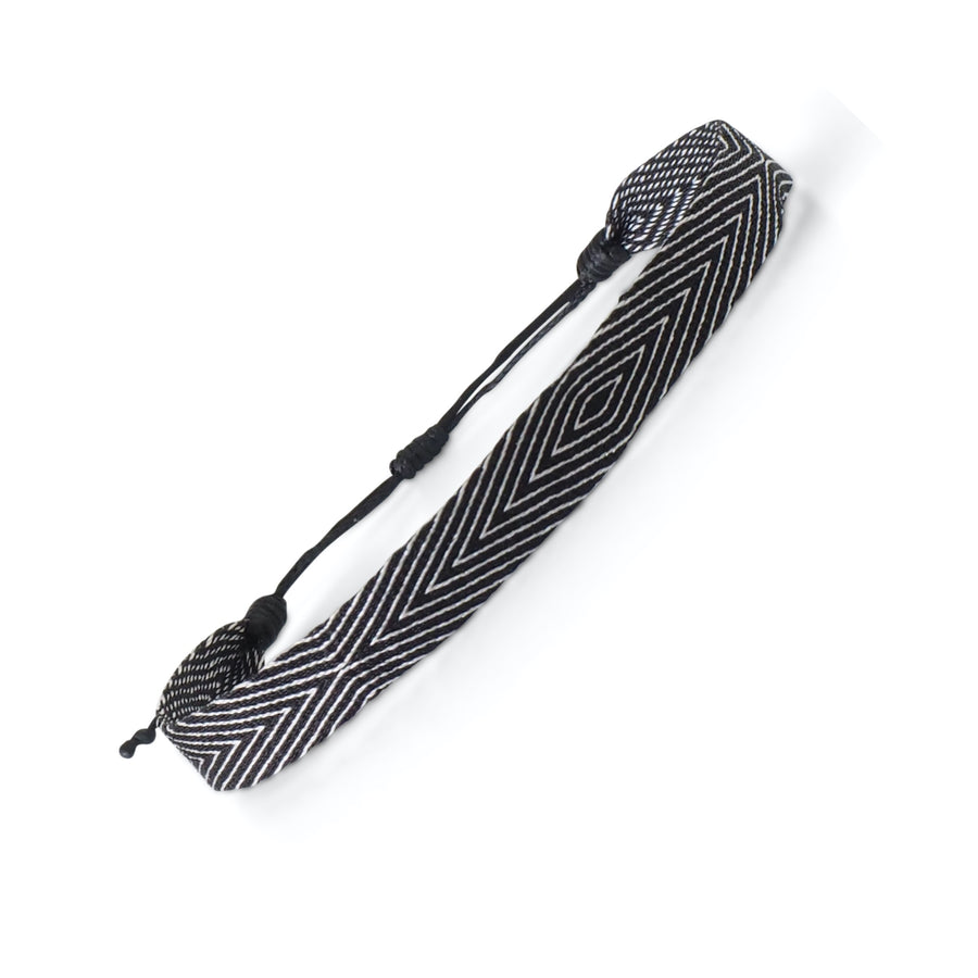 Handwoven Egyptian Loom Black and White Surfer Bracelet