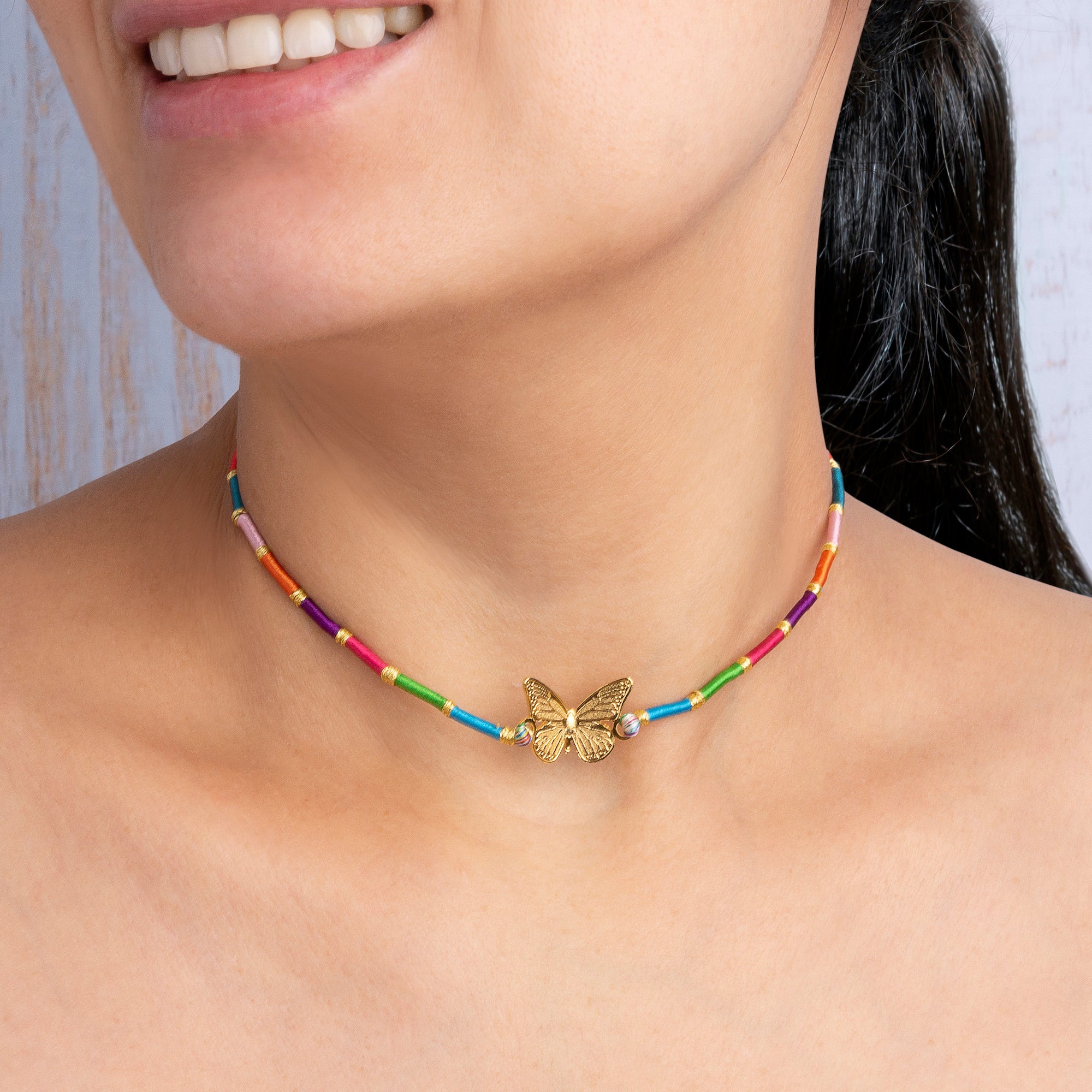 Adjustable Butterfly Gold Choker Necklace Multicolor - Model