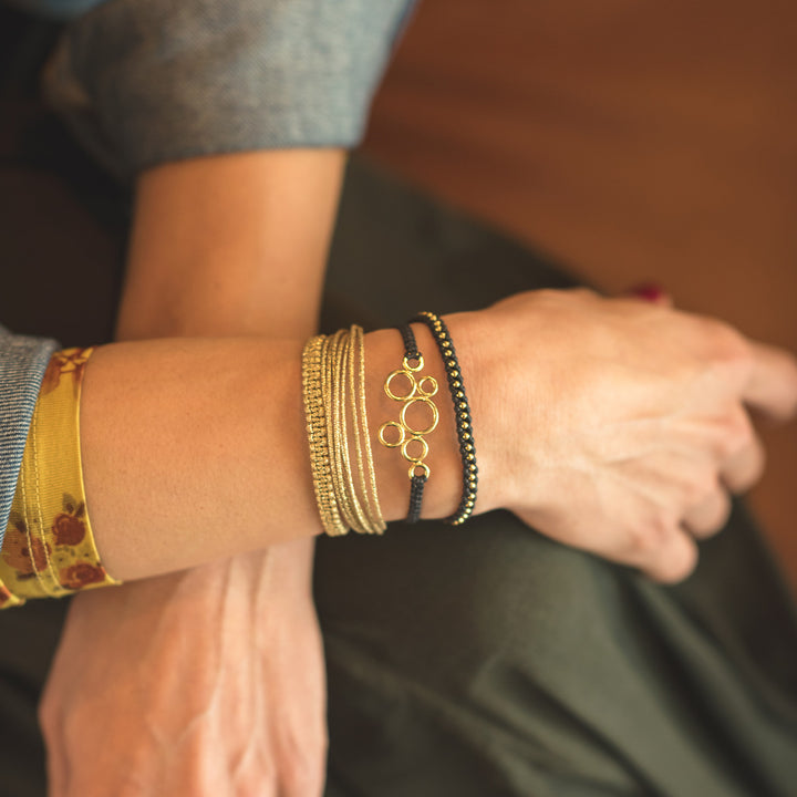 Gold Adjustable Metallic Macrame Bracelet Model | Makarla