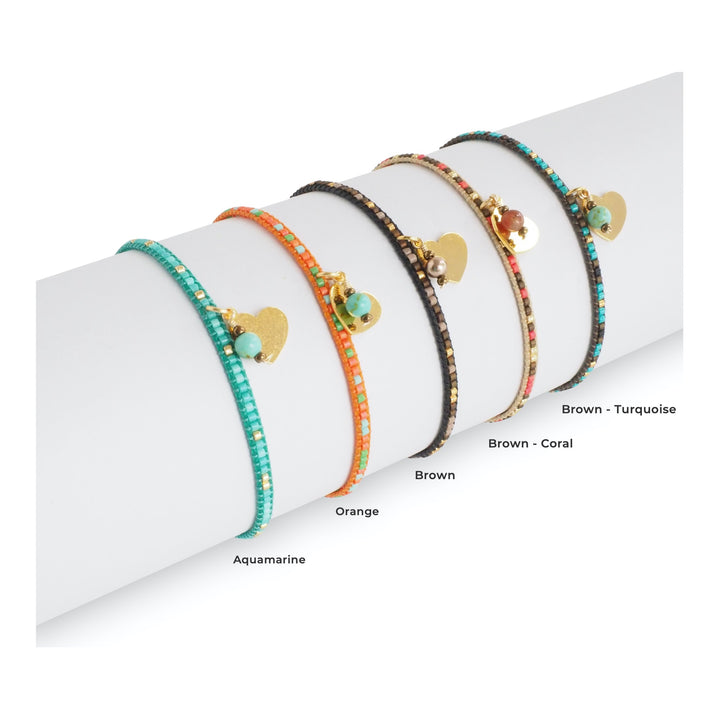 Heart Miyuki Beaded Charm Bracelet Colors