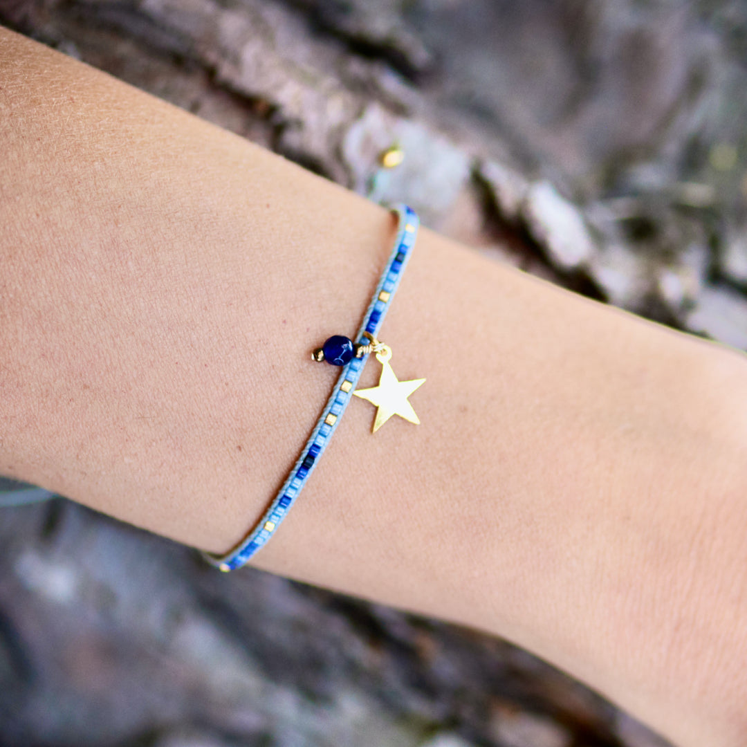 Star Miyuki Beaded Charm Bracelet Blue