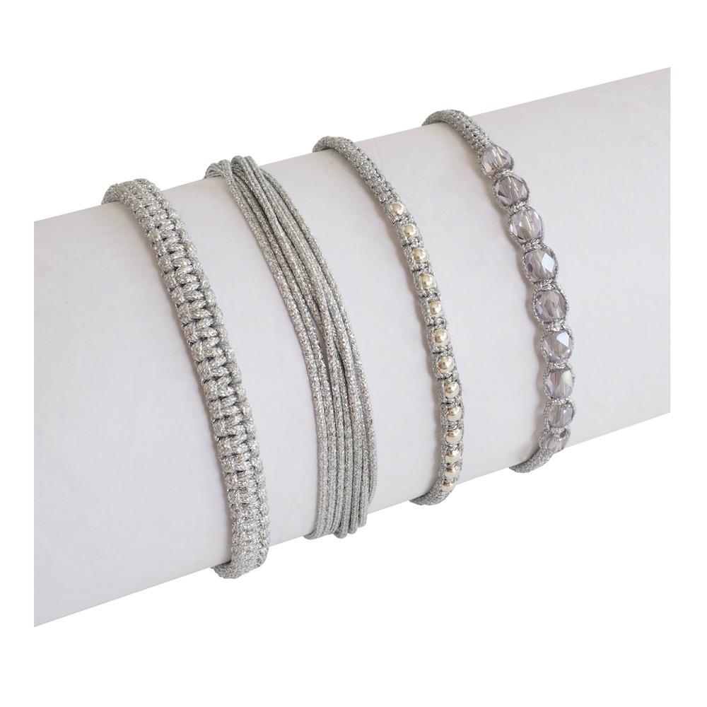 Metallic Macrame Bracelet -Adjustable - Silver - Group