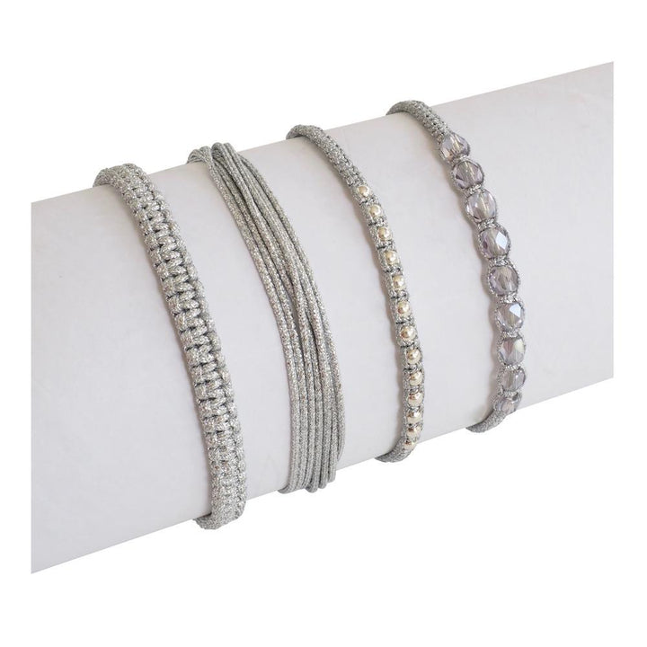 Metallic Macrame Bracelet -Adjustable - Silver - Group