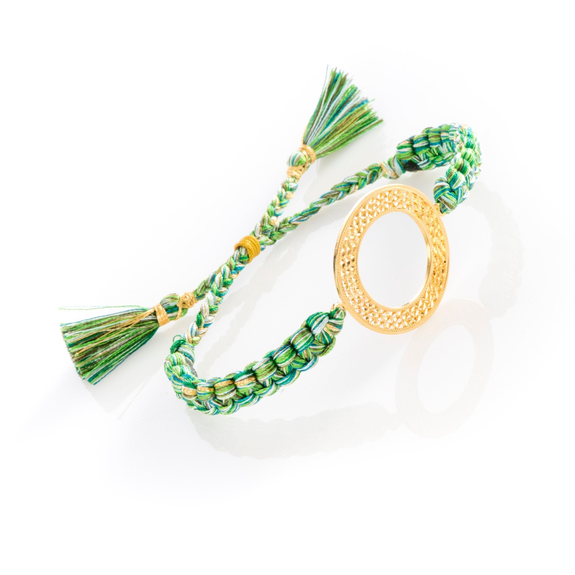 Adjustable Filigree Gold Circle Bracelet Lg Green