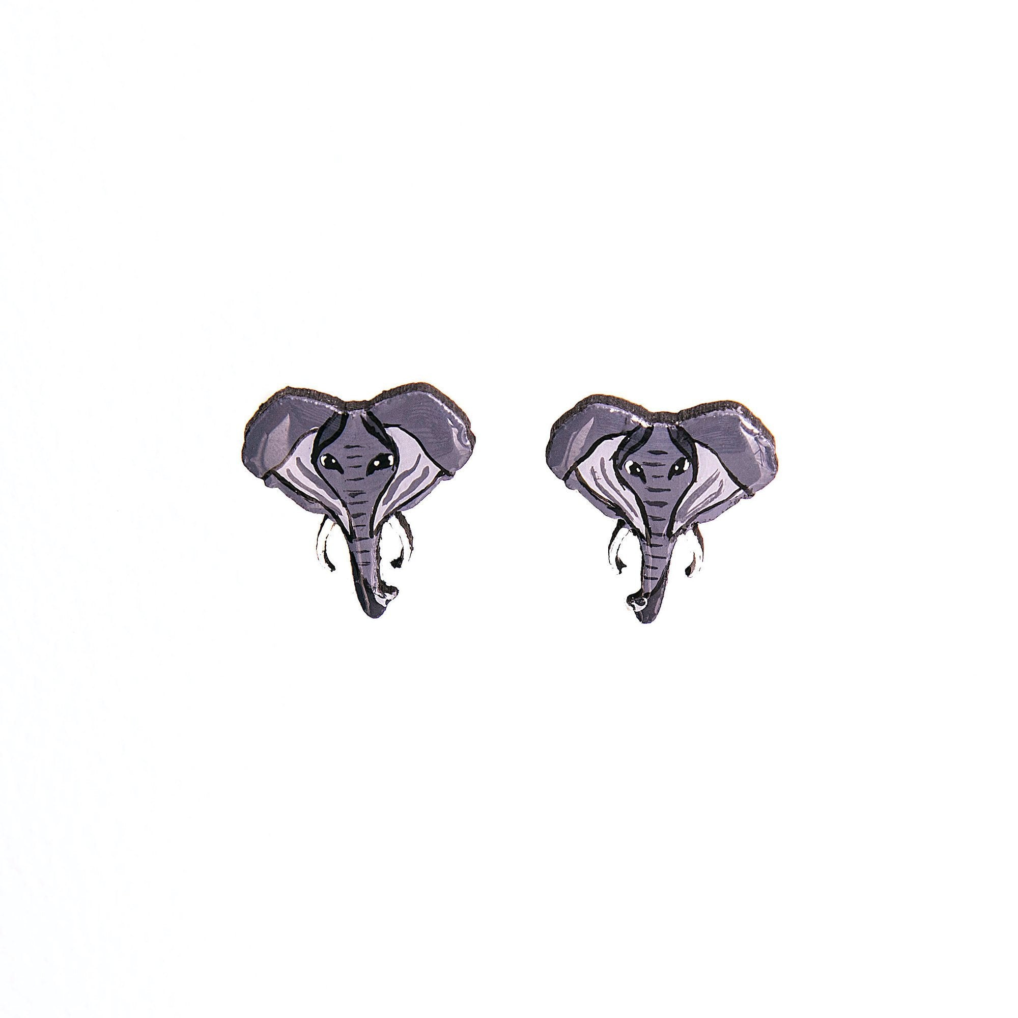 Elephant Wood Stud Earrings without gold hoop