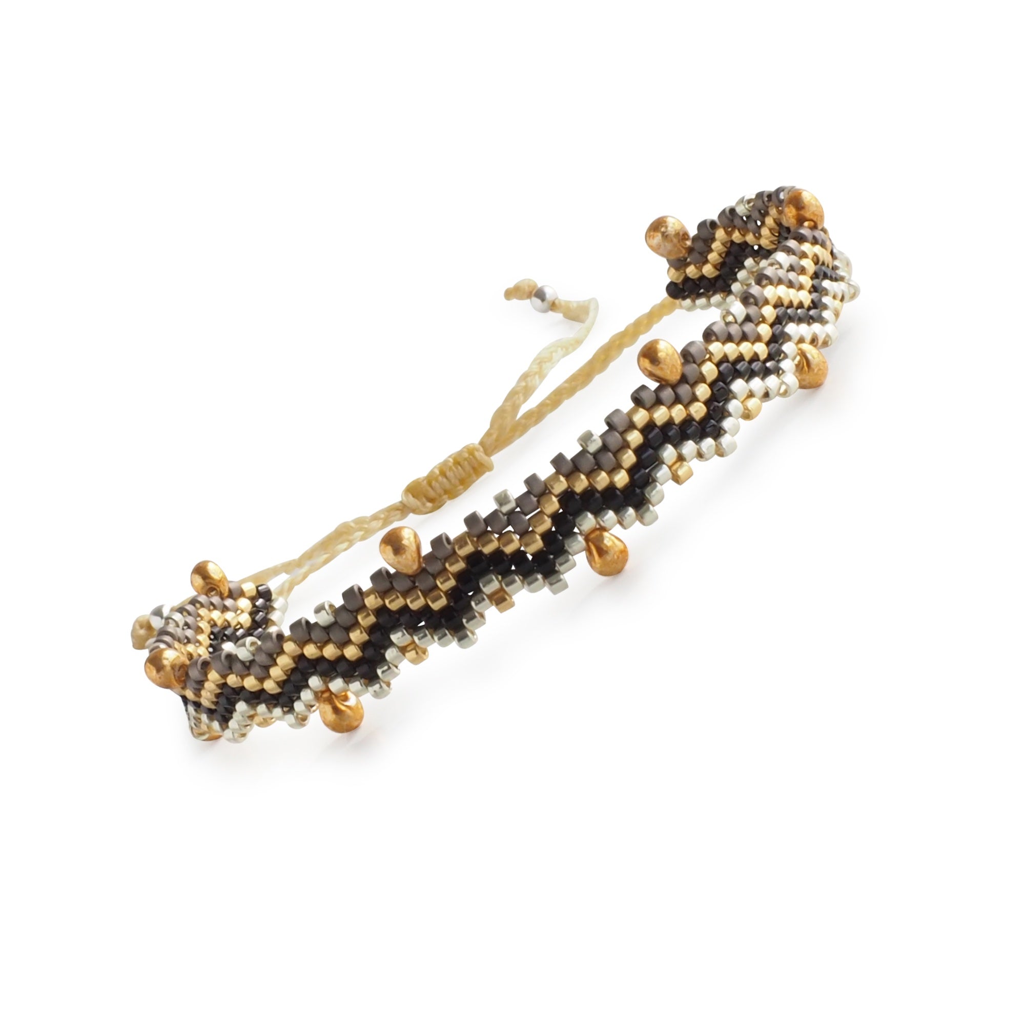 Seed Bead Loom Bracelet Gold and Black
