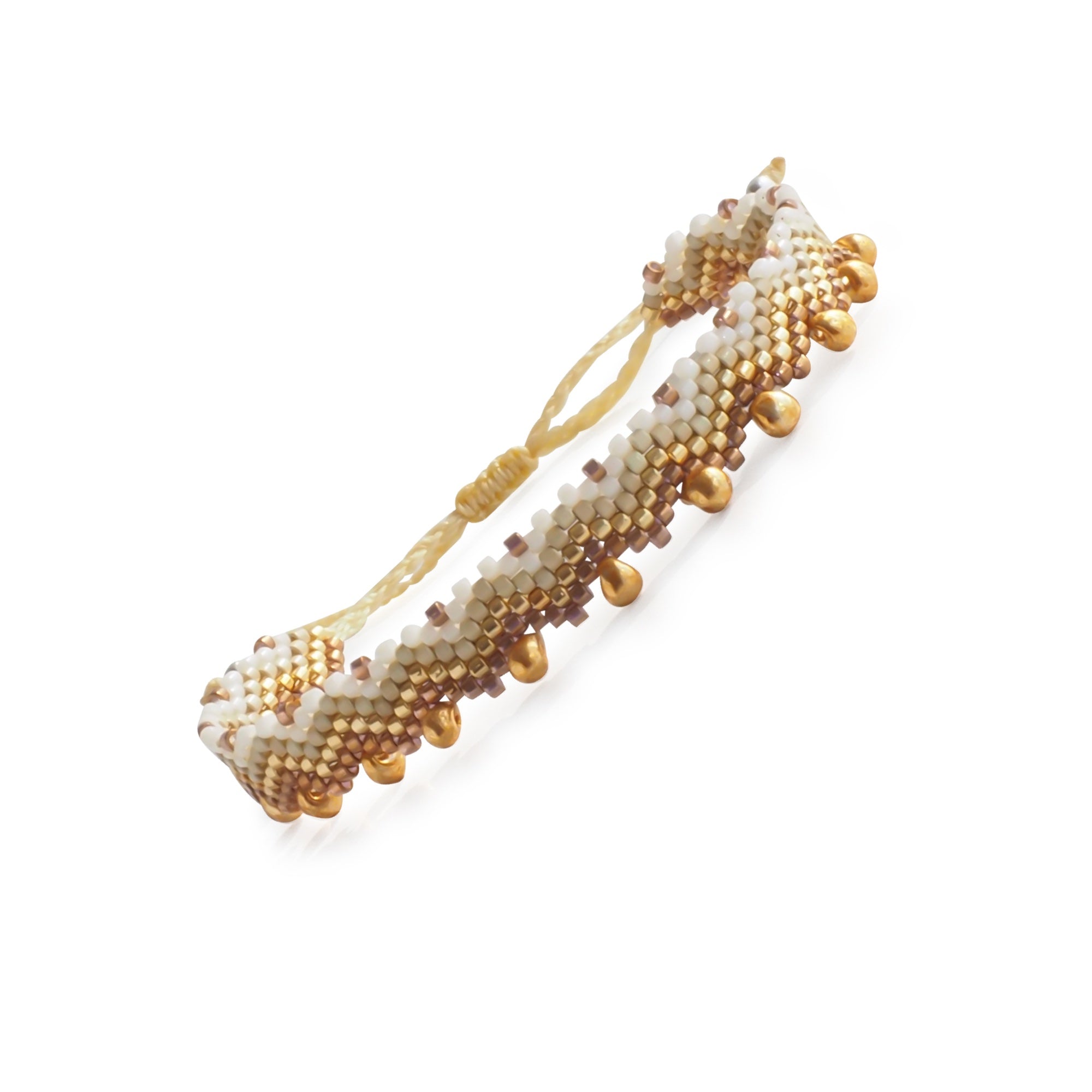 Seed Bead Loom Bracelet Gold and White