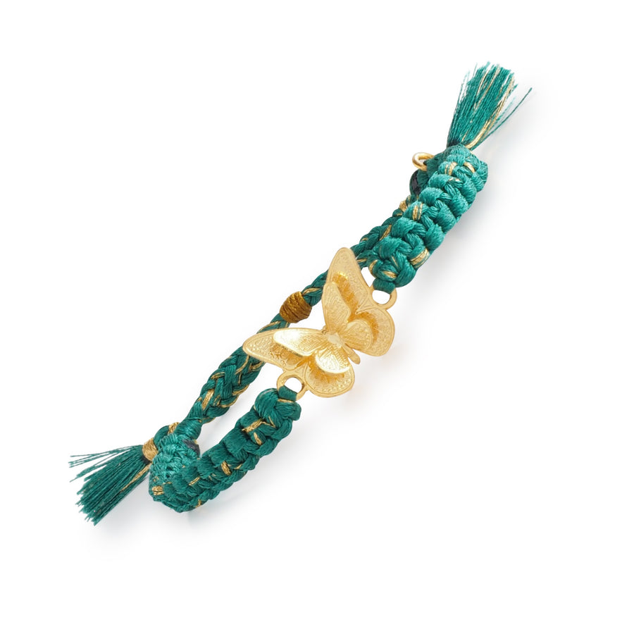 Butterfly Gold Bracelet Double Emerald Green