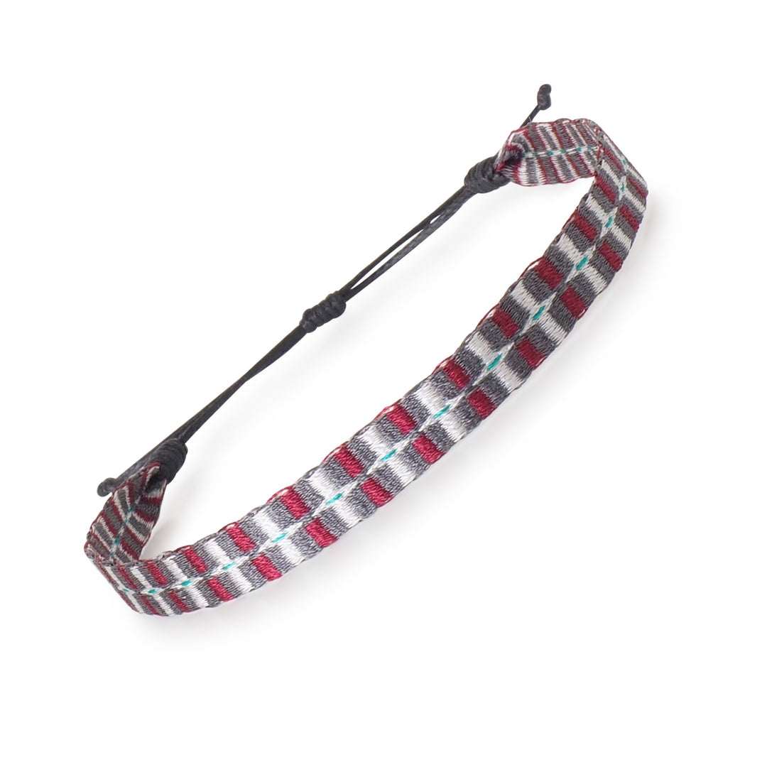 Men's Egyptian Loom Bracelet Wide | Burgundy - Silver