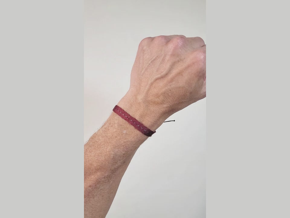 Men's Egyptian Loom Bracelet Wide | Burgundy - Silver