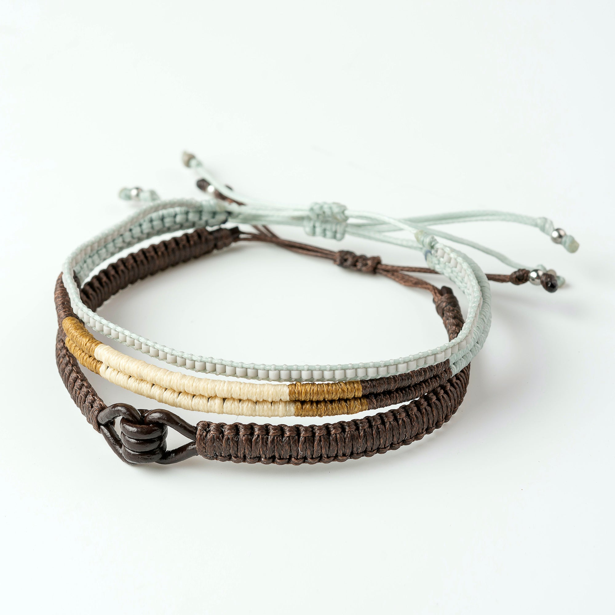 Macrame Bracelet, Leather Bracelet, Miyuki Bracelet for Men Set of 3, Brown
