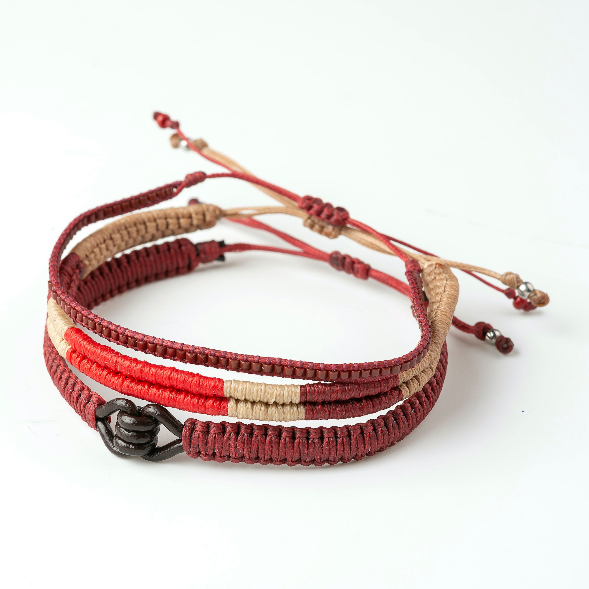 Macrame Bracelet, Leather Bracelet, Miyuki Bracelet for Men Set of 3, Burgundy