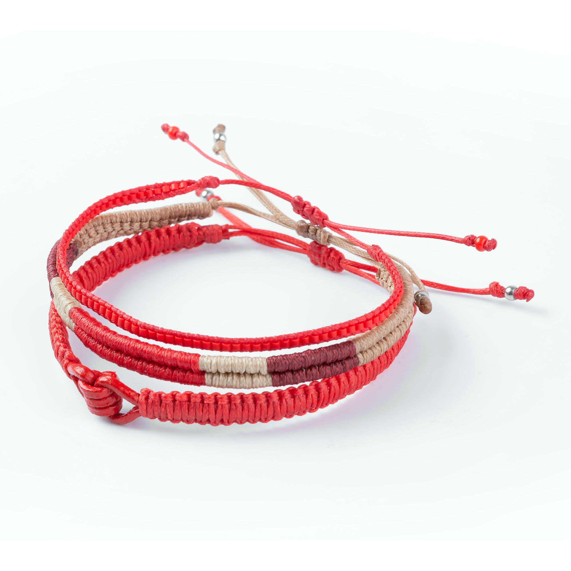 Macrame Bracelet, Leather Bracelet, Miyuki Bracelet for Men Set of 3, Red