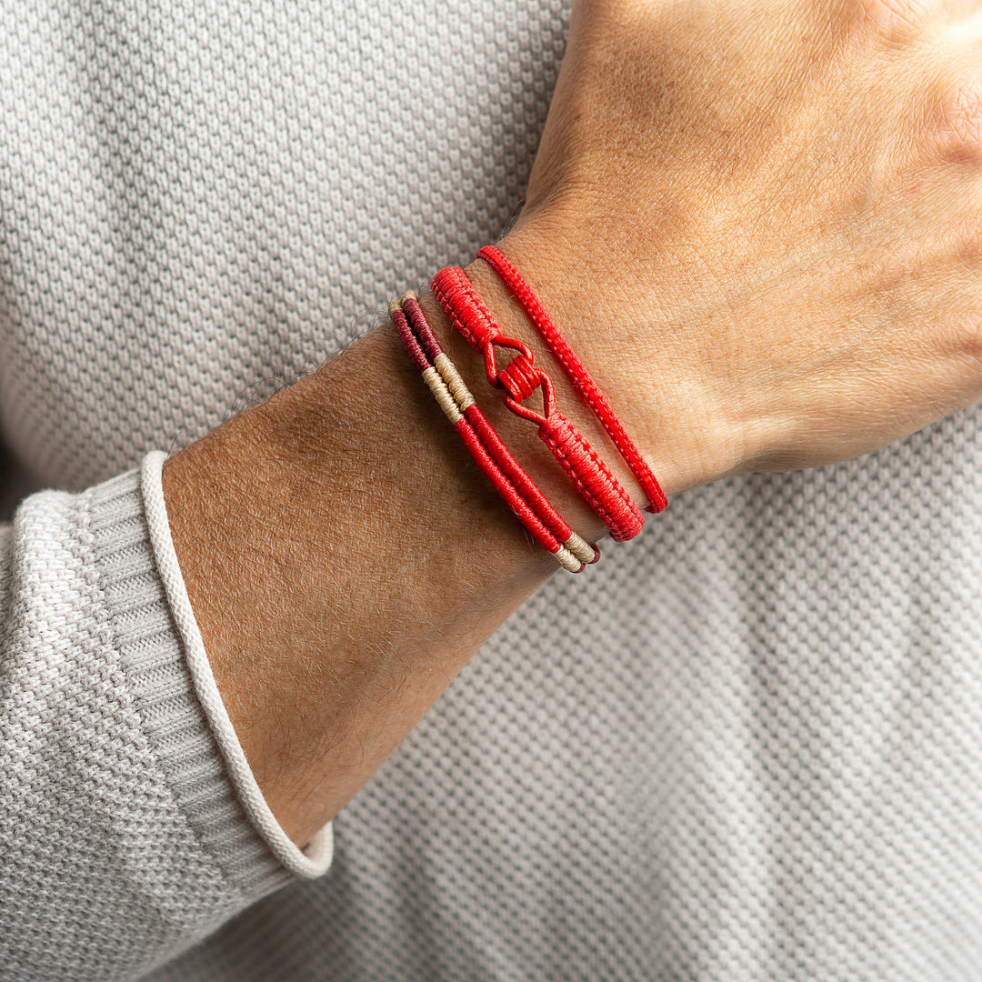 Macrame Bracelet, Leather Bracelet, Miyuki Bracelet for Men Set of 3, Red