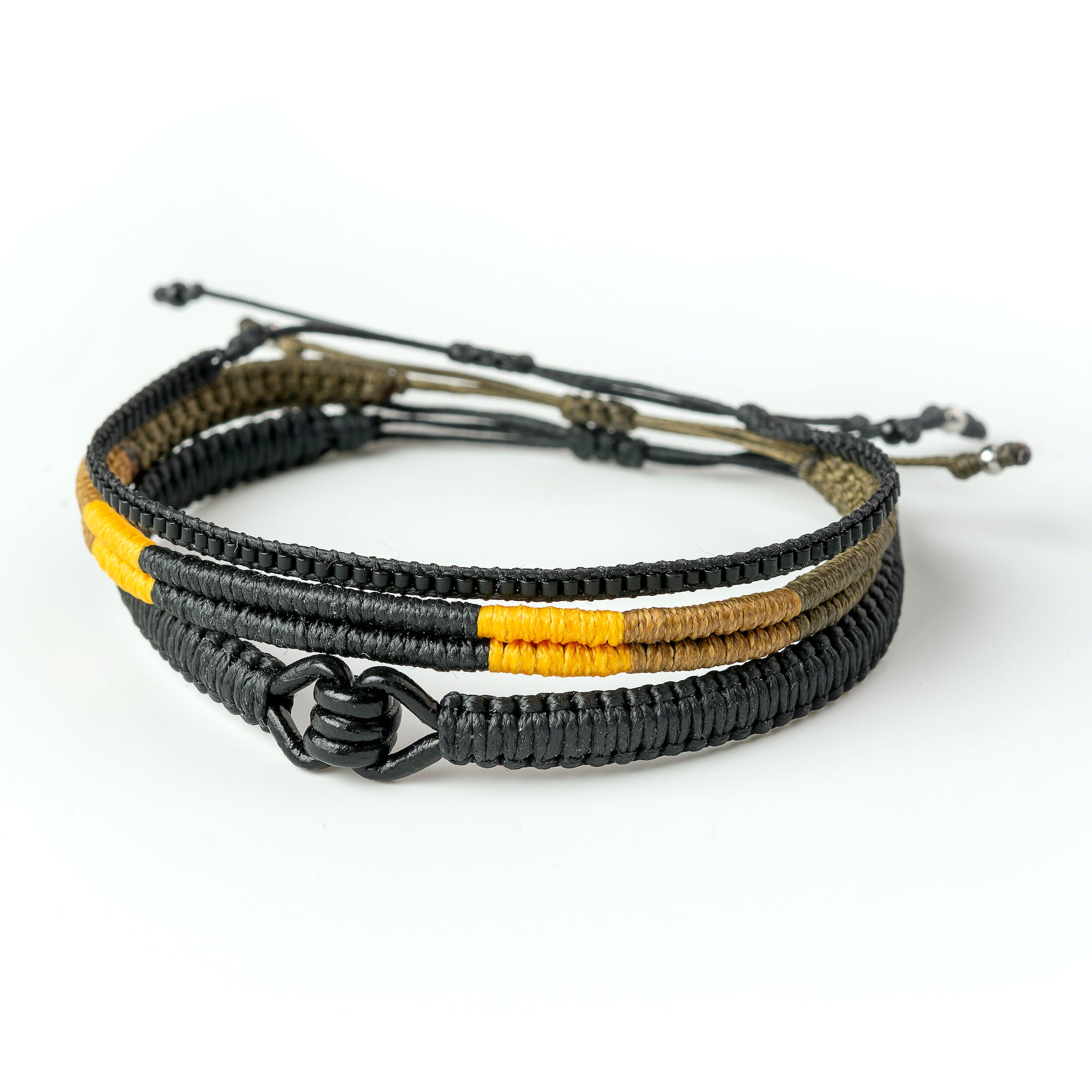 Macrame Bracelet, Leather Bracelet, Miyuki Bracelet for Men Set of 3, Black