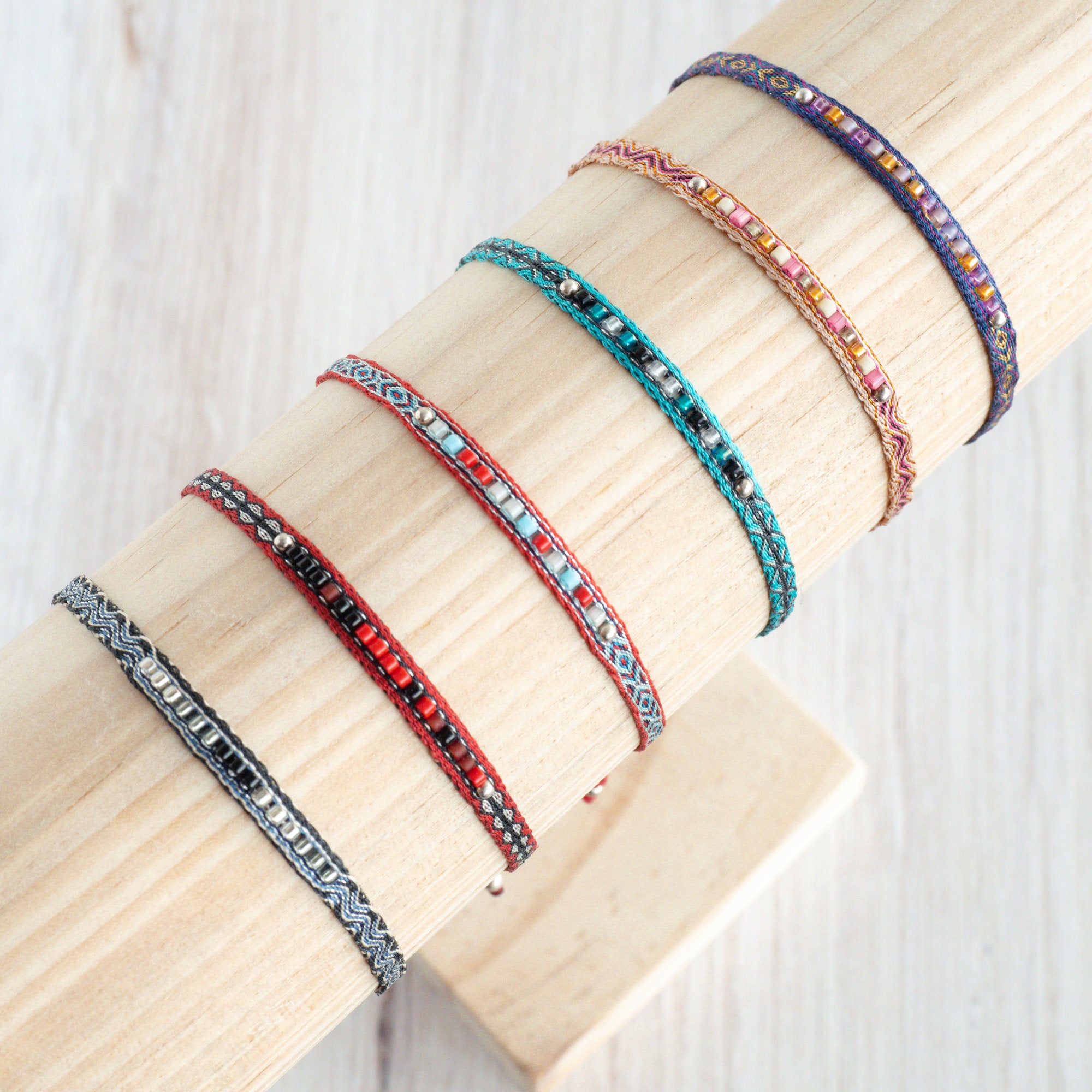 Turquoise Bead Loom Bracelet, Seed Bead Woven Wristband, Miyuki