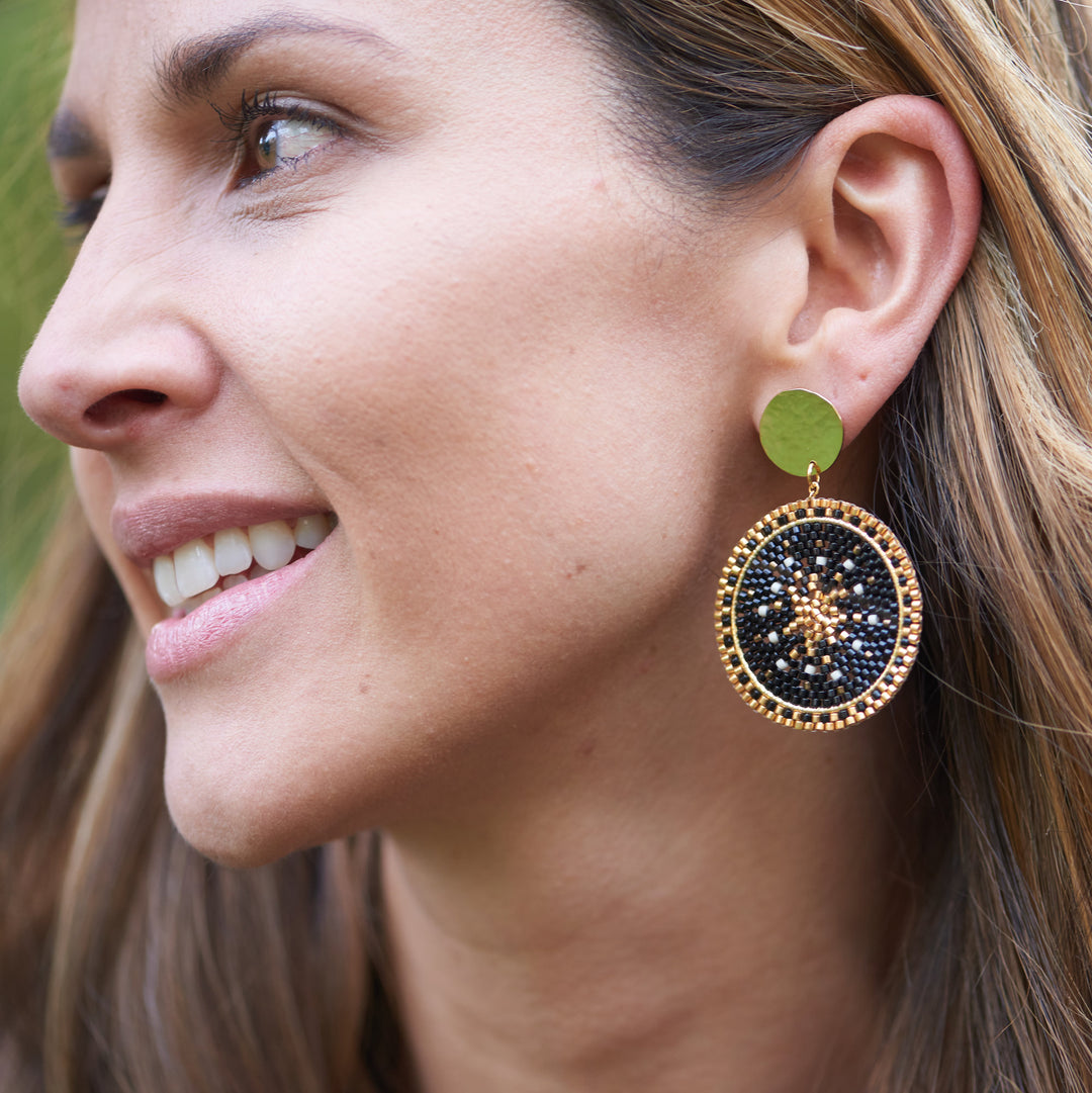 Circles Miyuki Beaded Earrings Black with Model