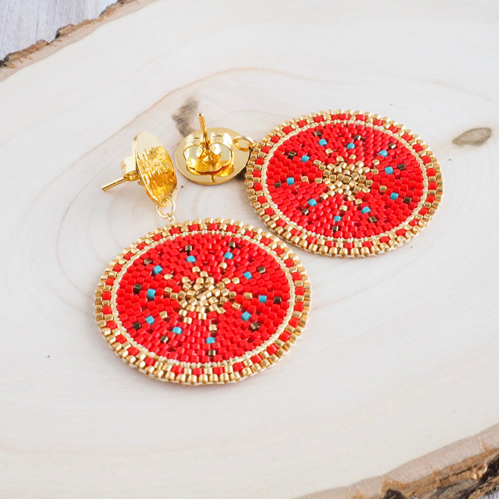 Circles Miyuki Beaded Earrings Red