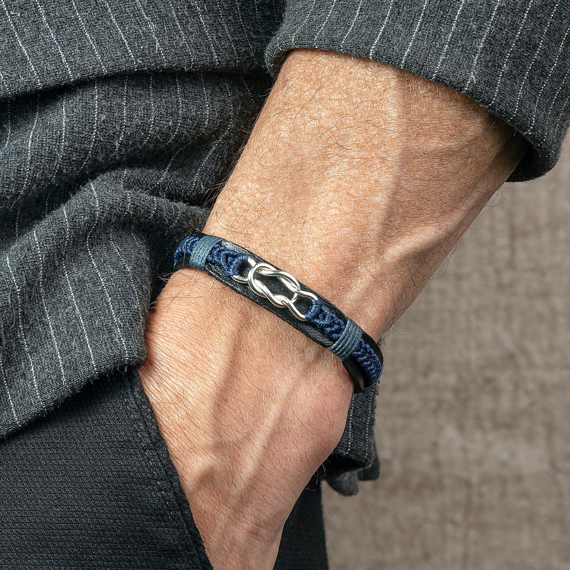 Men's Infinity Knot Silver Bracelet on Model