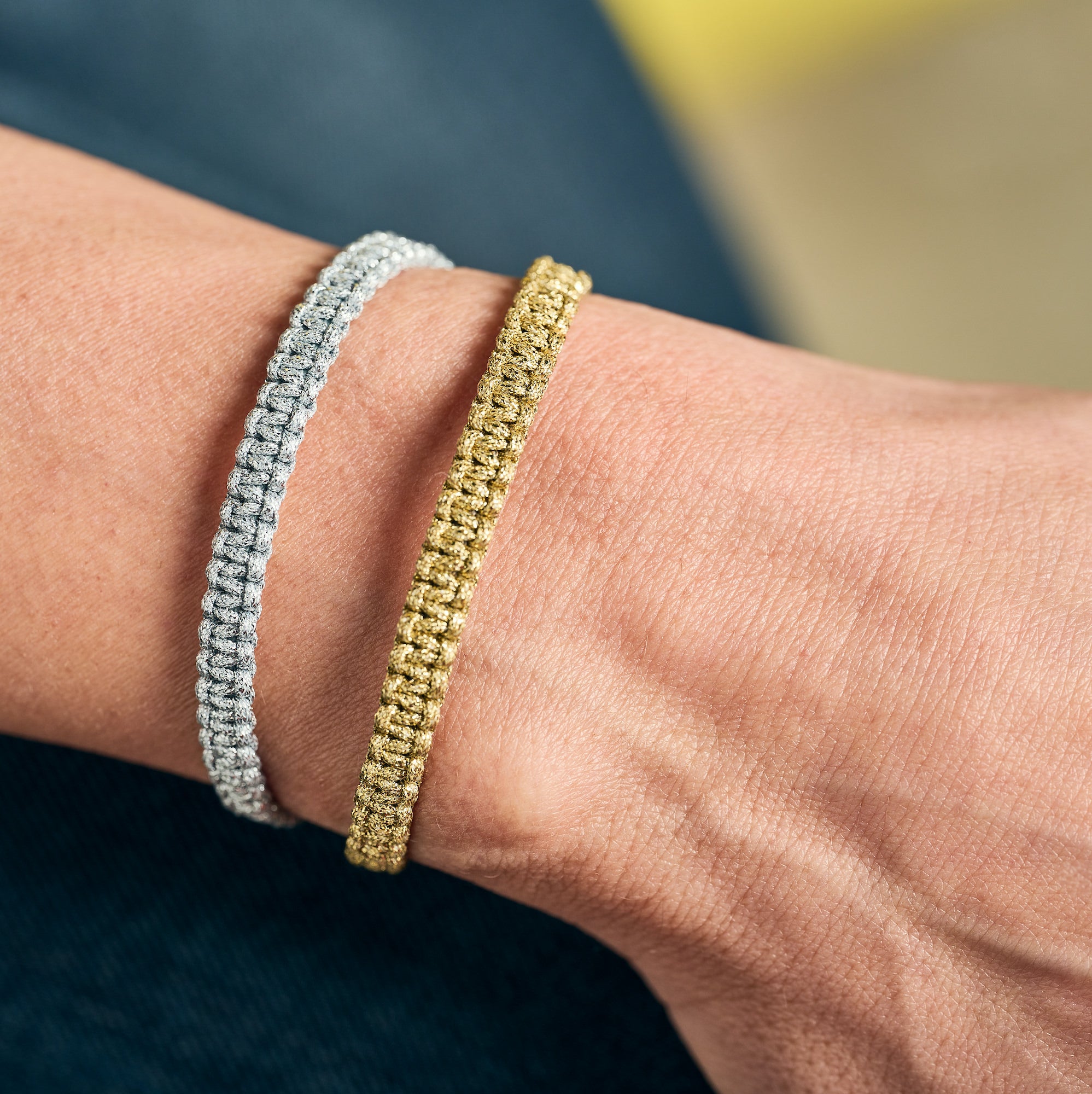 Gold and Silver Adjustable Metallic Macrame Bracelet | Makarla