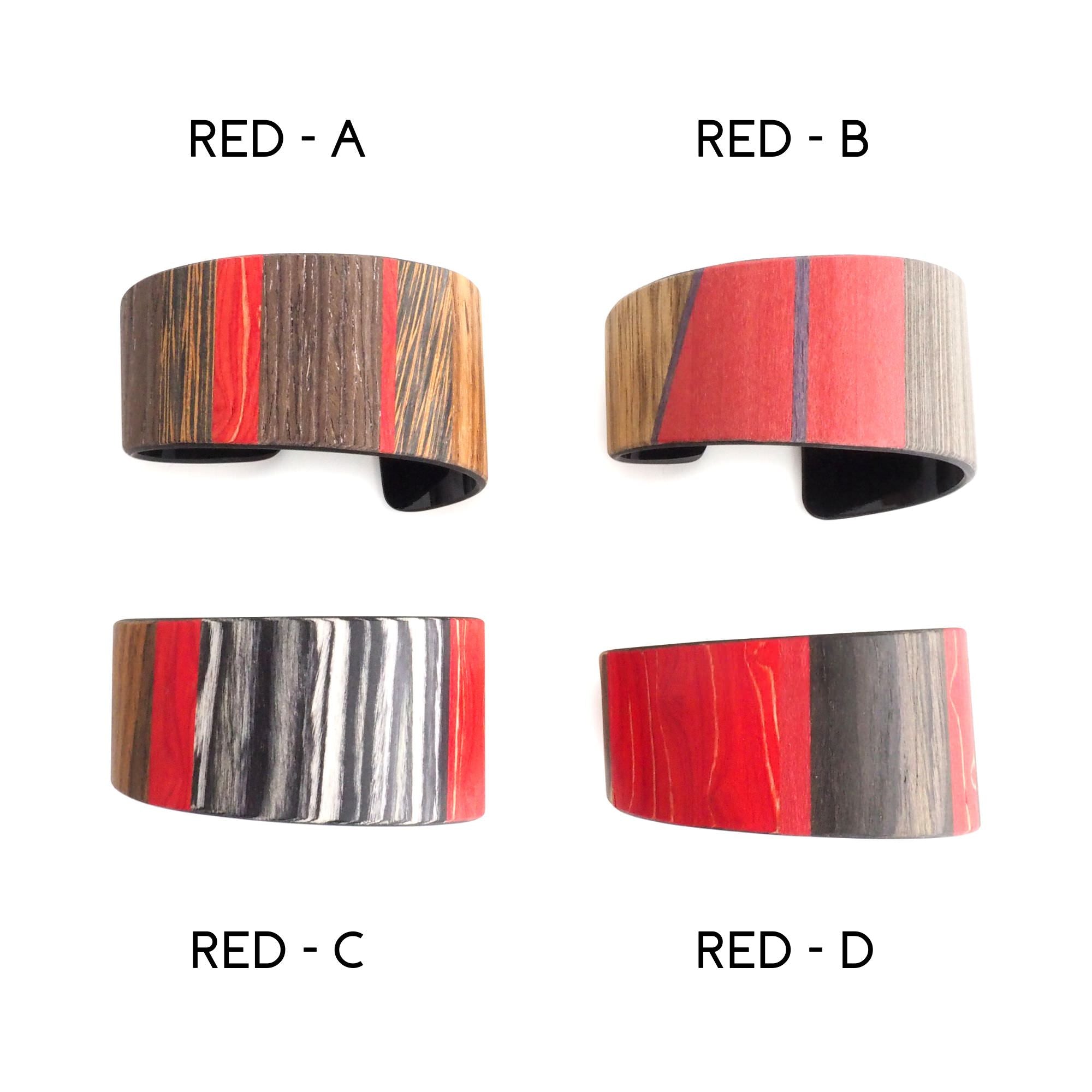 Upcycled Small Wood Cuff Bracelet REDS