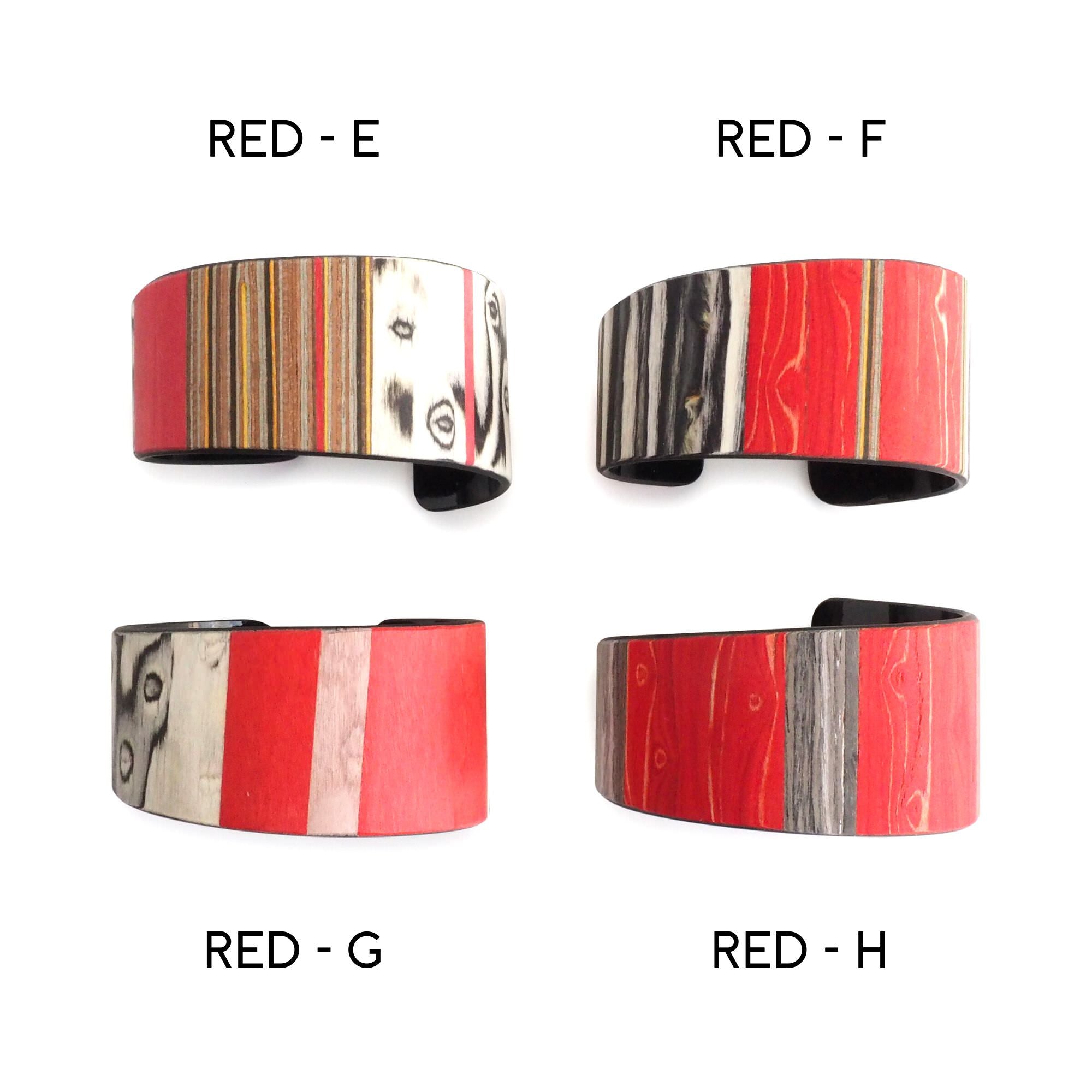 Upcycled Small Wood Cuff Bracelet REDS