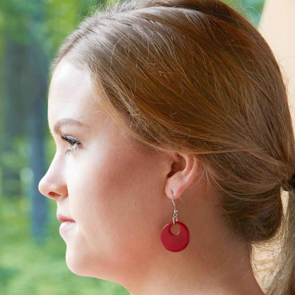 Lightweight Dangle Tagua Earrings Red | Makarla