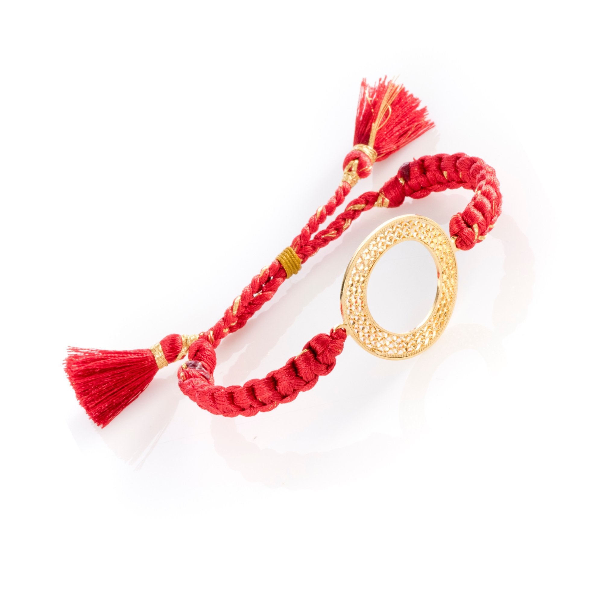 Adjustable Filigree Gold Circle Bracelet Lg Red 