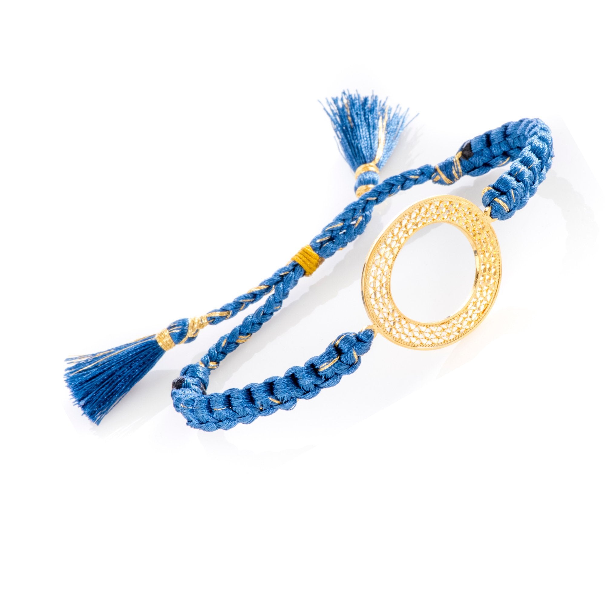 Adjustable Filigree Gold Circle Bracelet Lg Blue