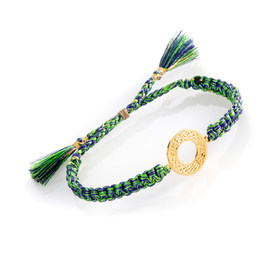 Adjustable Filigree Gold Circle Bracelet Sm Green-Purple