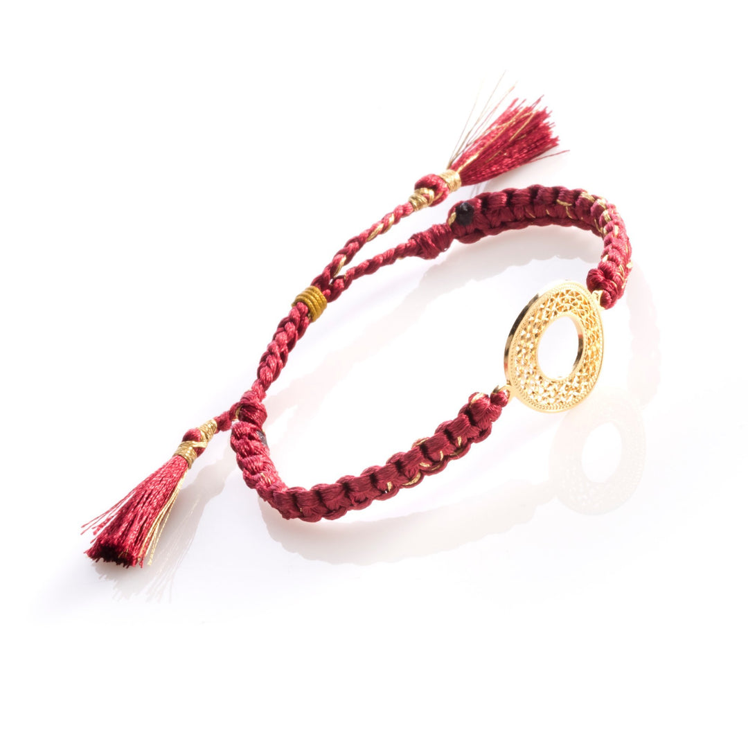 Adjustable Filigree Gold Circle Bracelet Sm Burgundy