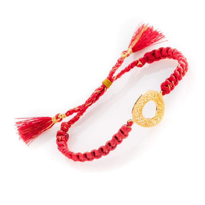 Adjustable Filigree Gold Circle Bracelet Sm Red