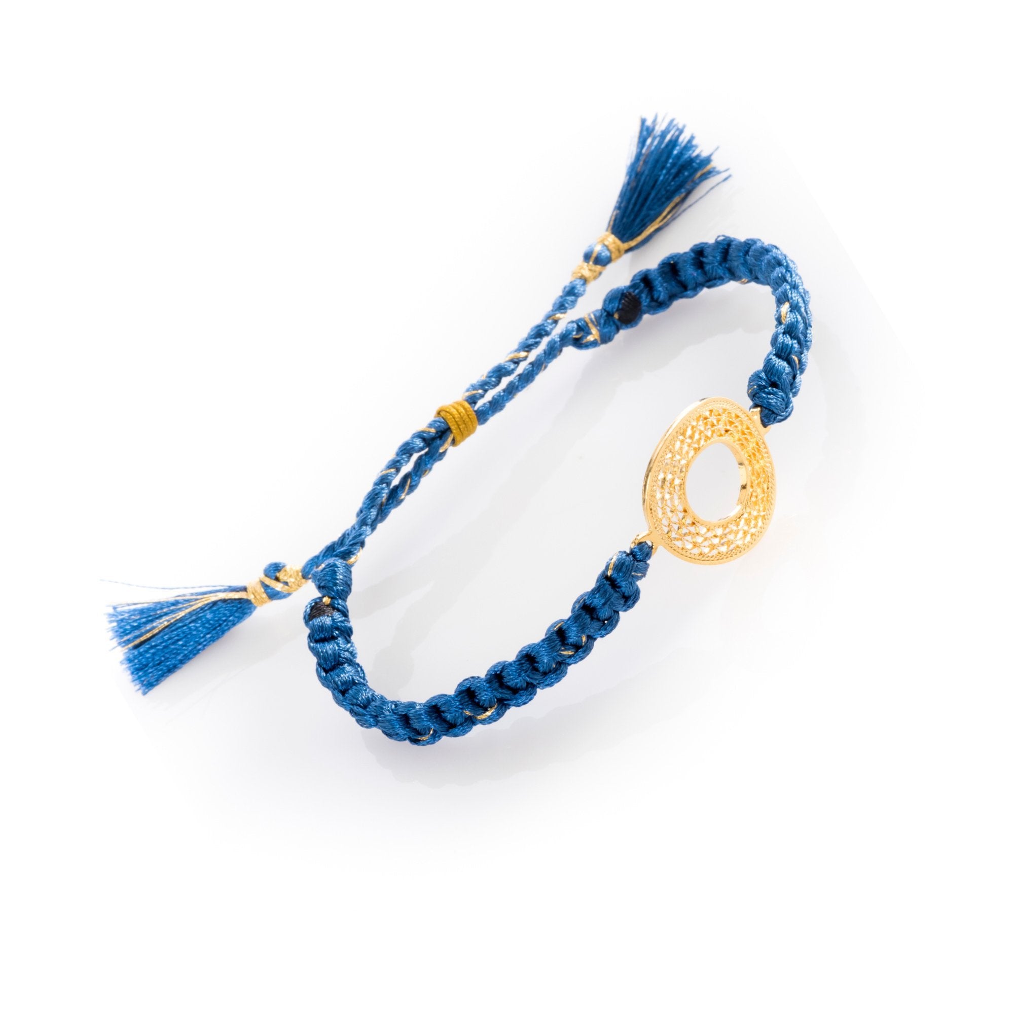 Adjustable Filigree Gold Circle Bracelet Sm Blue