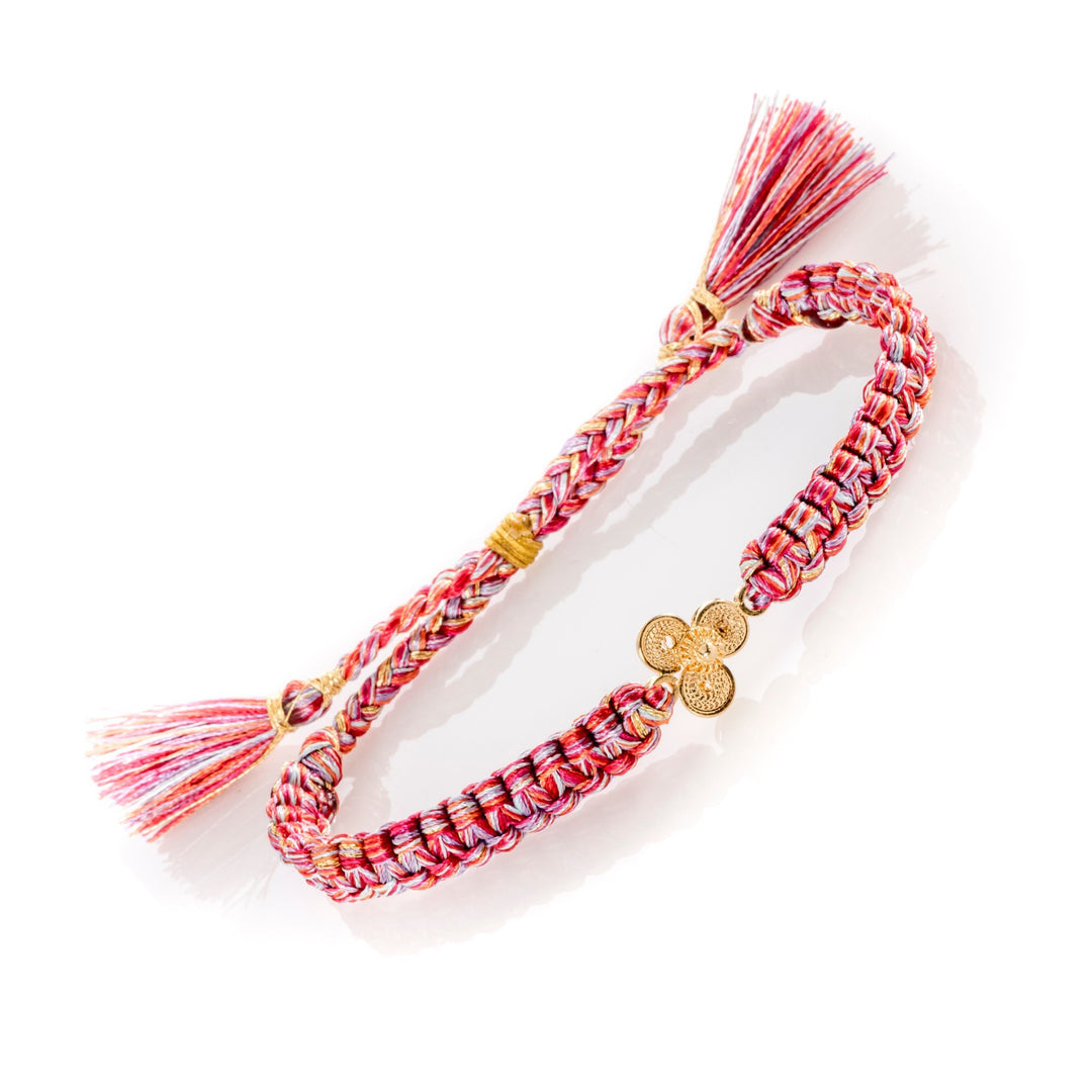 Adjustable Clover Gold Filigree Bracelet Red-Muti