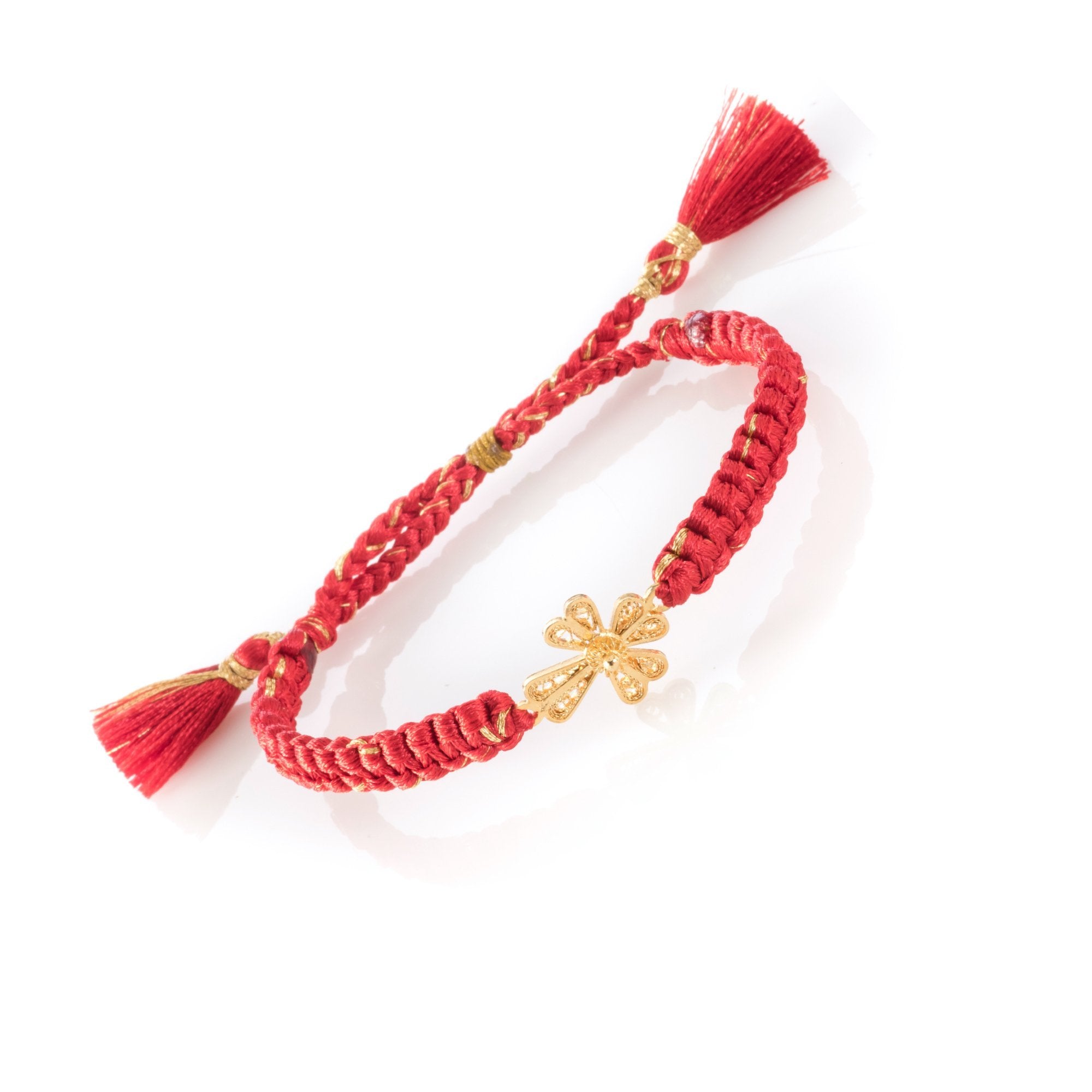 Adjustable Cross Filigree Gold Bracelet-Red - Gold