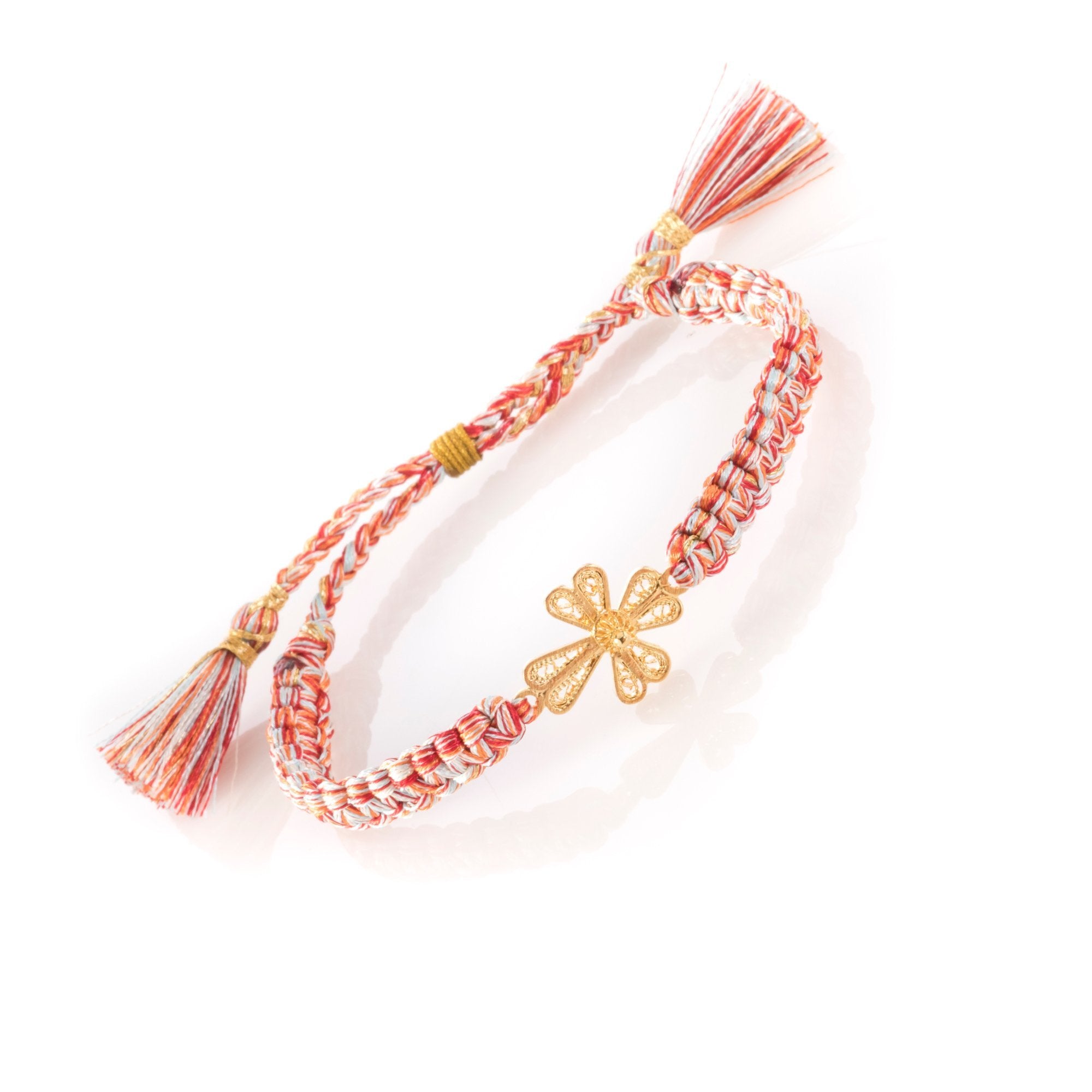 Adjustable Cross Filigree Gold Bracelet SkyBlue-Red-Orange