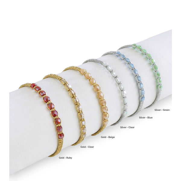 Makrame : Handmade set of 5 macrame bracelets with crystals