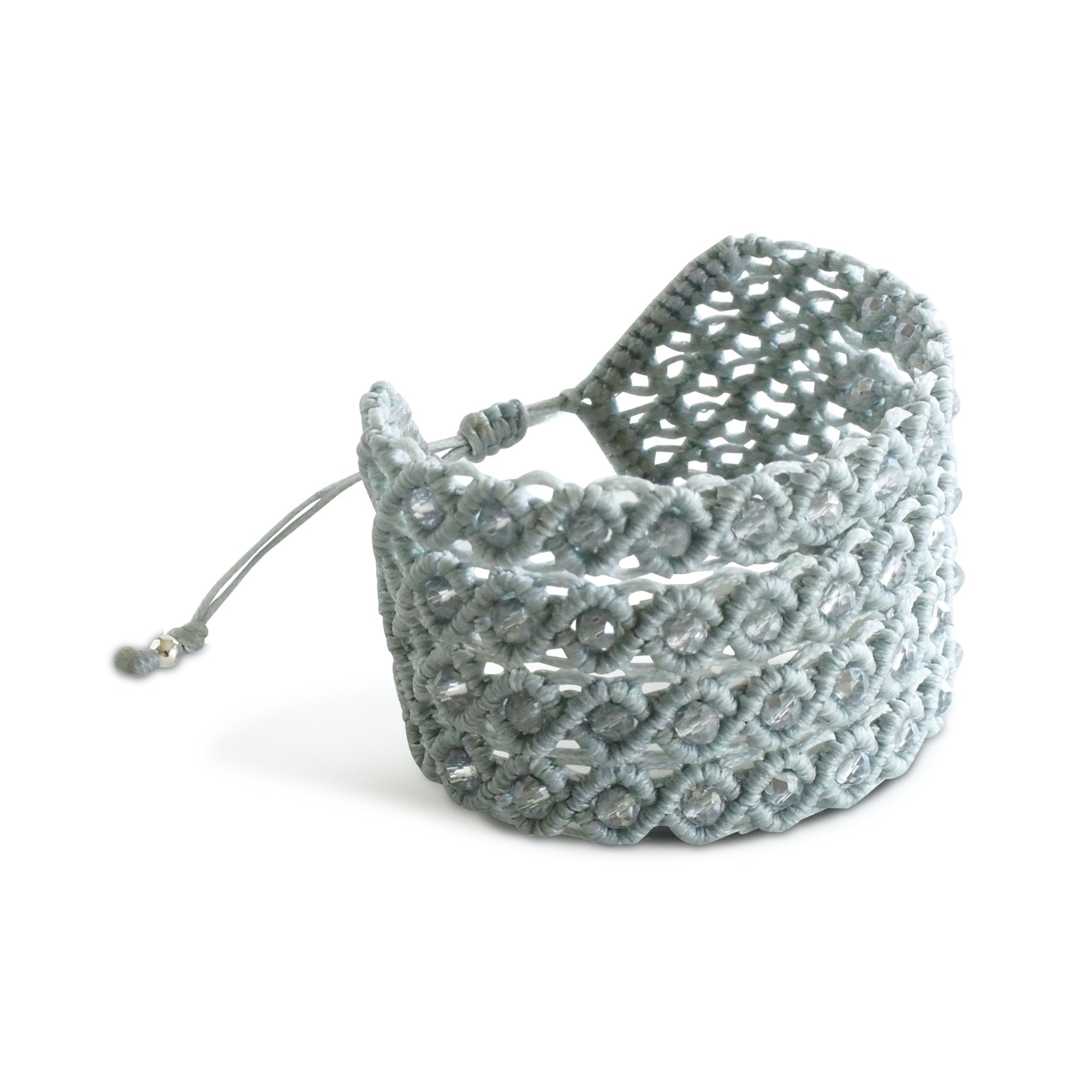 Macrame Cuff Adjustable Cuff Bracelet with Czech Murano beads- Grey