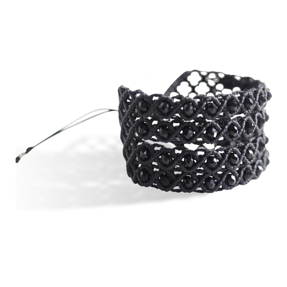 Macrame Cuff Adjustable Cuff Bracelet with Czech Murano beads- Black