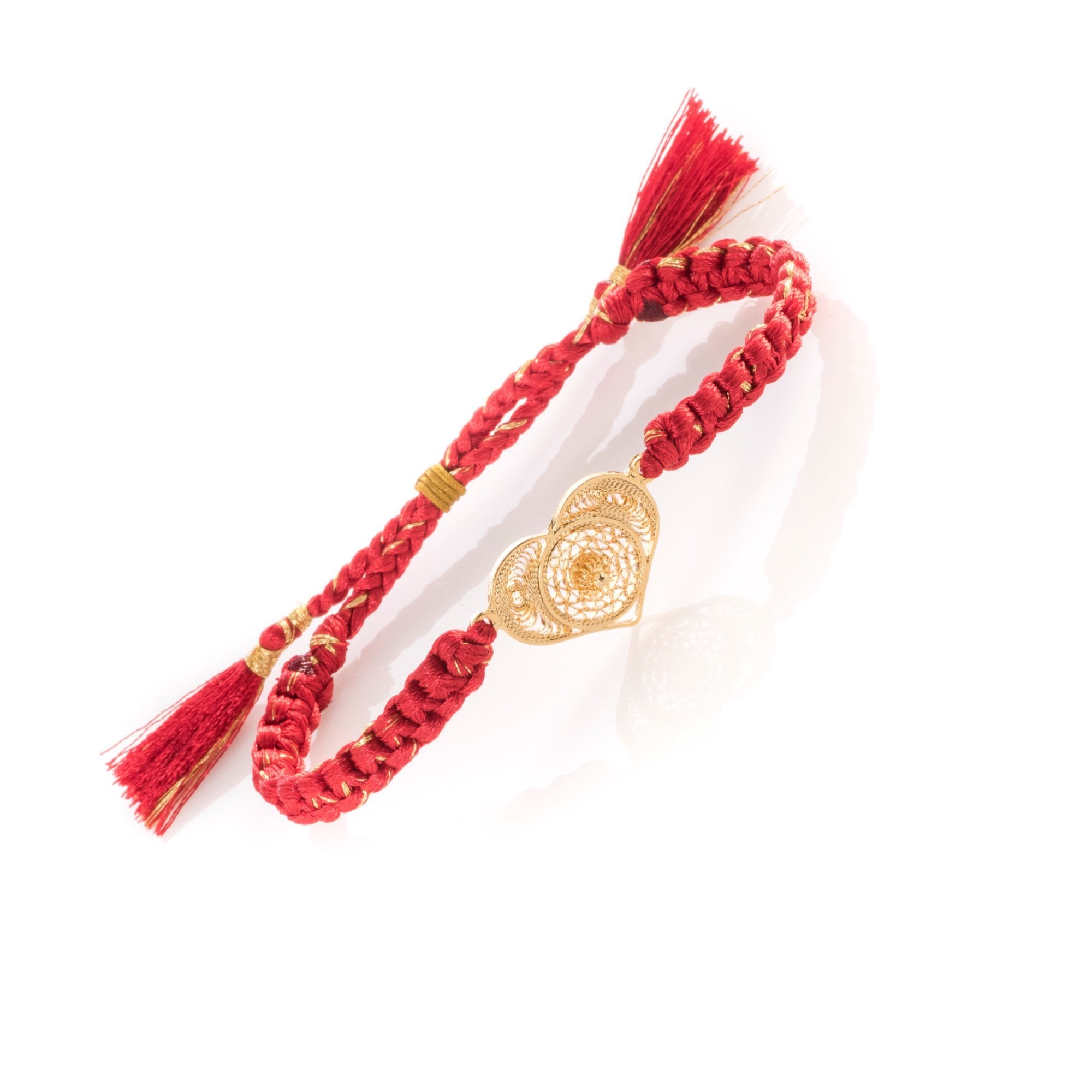 Adjustable Filigree Heart Bracelet Red - Gold