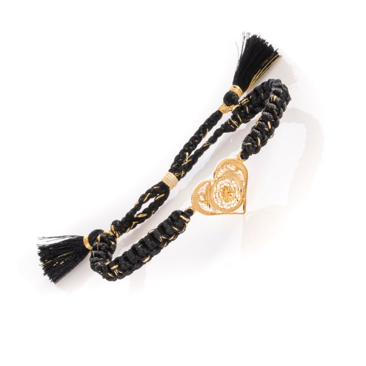 Adjustable Filigree Heart Bracelet Black - Gold