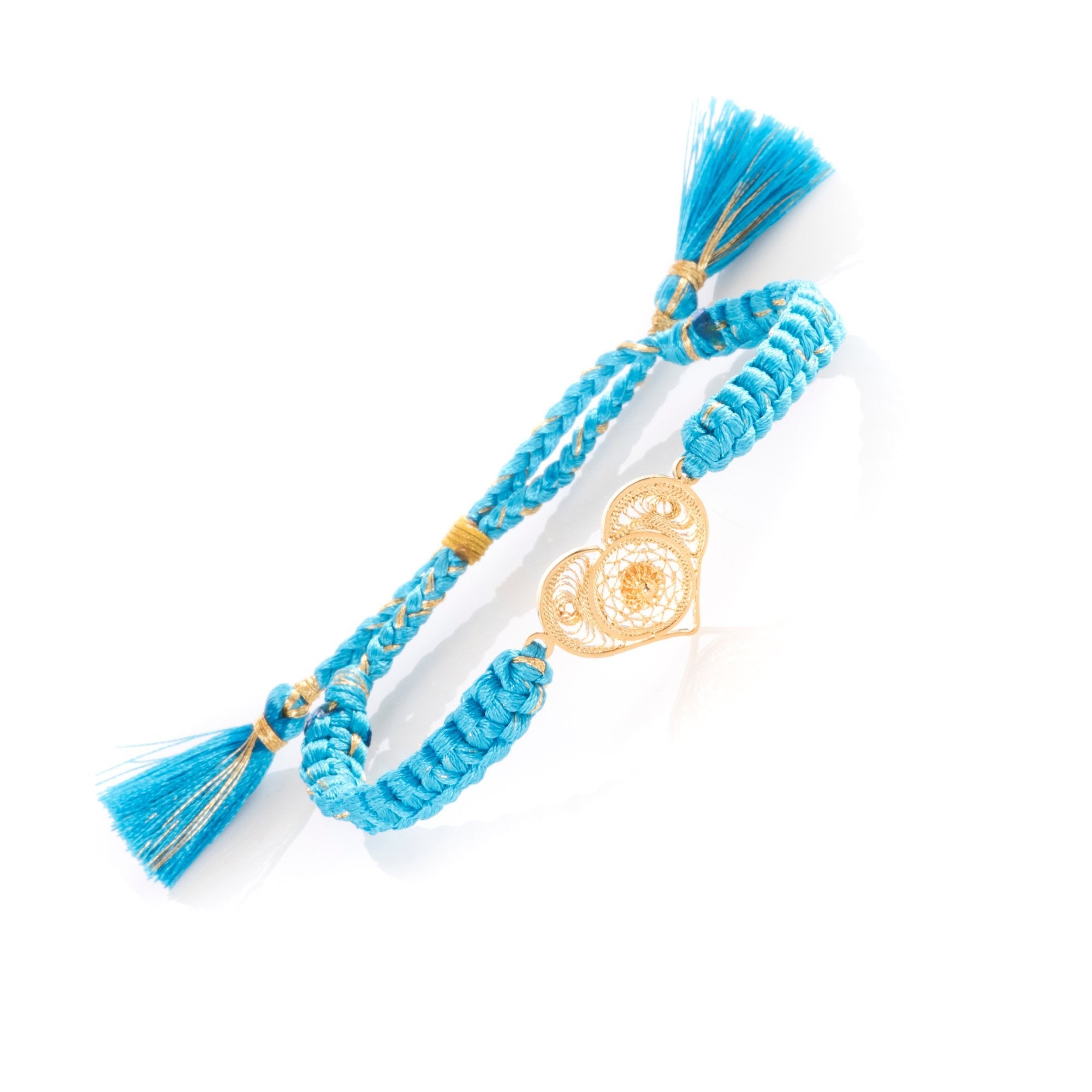 Adjustable Filigree Heart Bracelet Turquoise - Gold