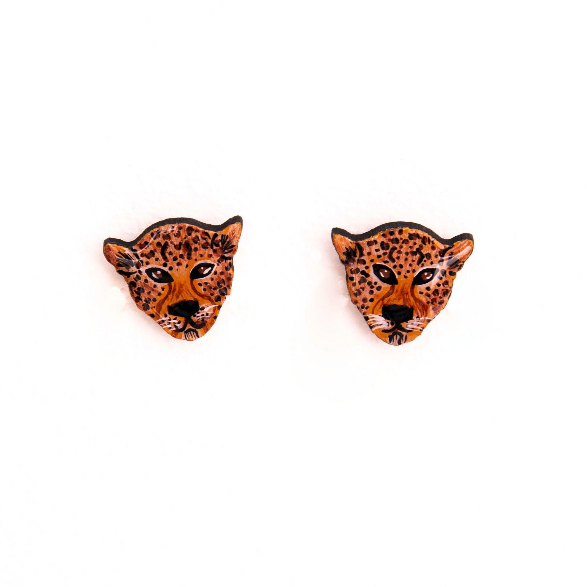 Leopard Wood Stud Earrings without gold hoop