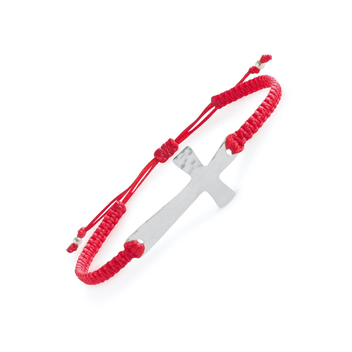 Macrame Cross Sterling Silver Bracelet Red
