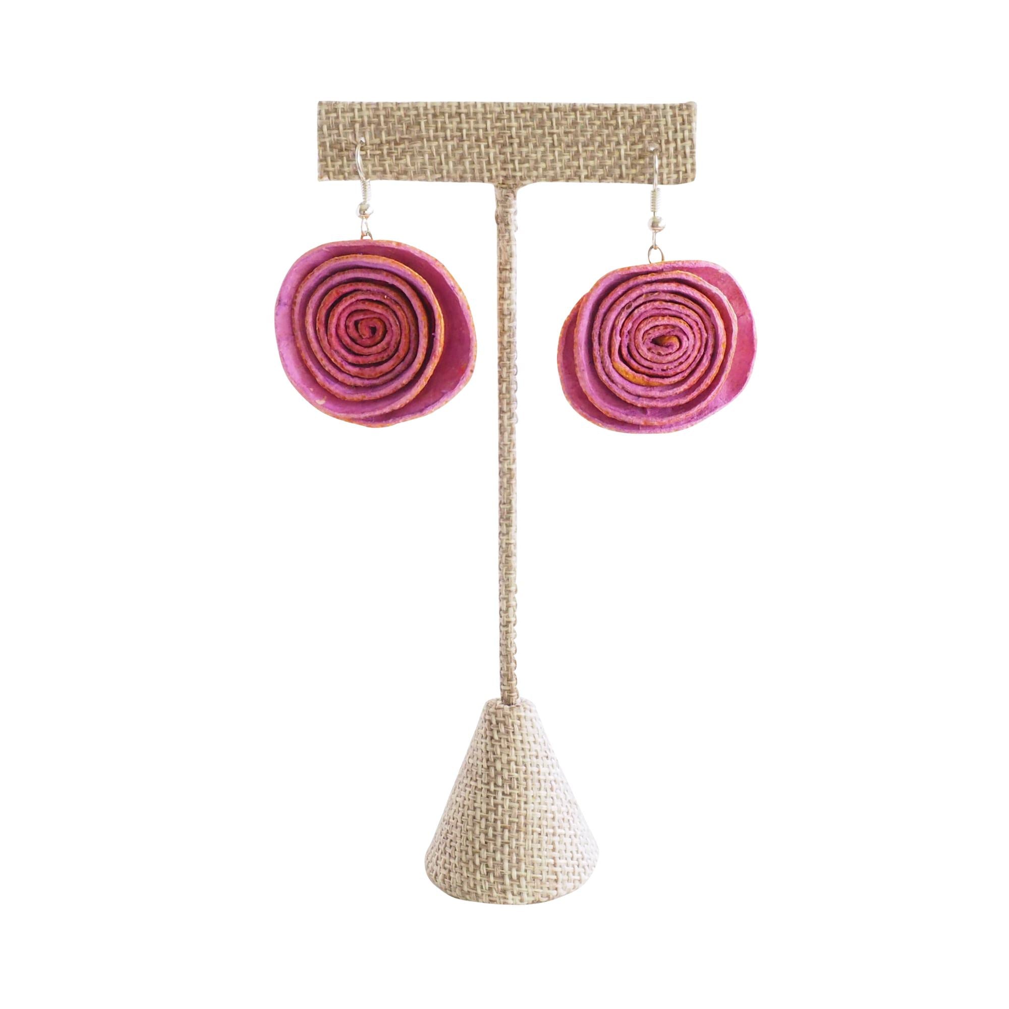 Large Rose Dangle Earrings Violet