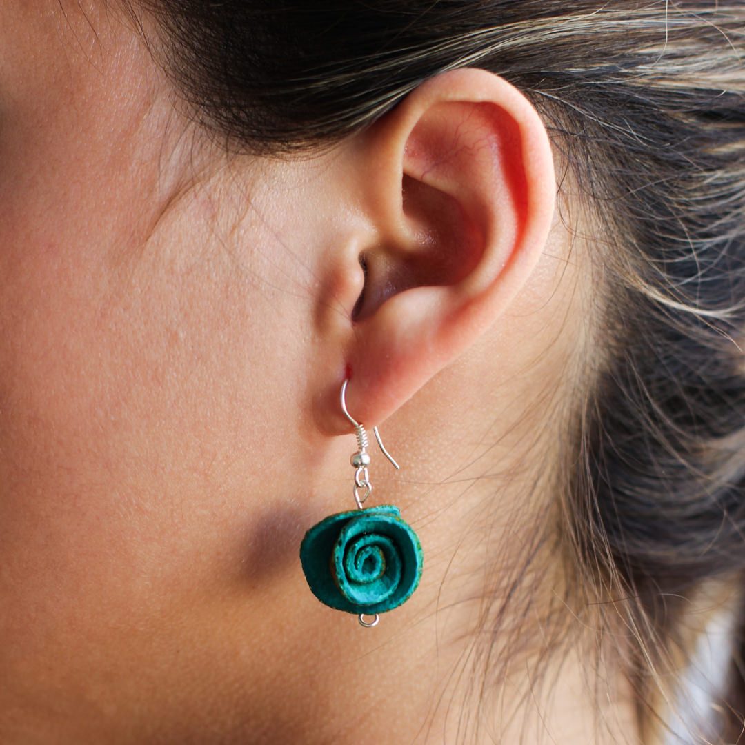Small Rose Dangle Earrings Turquoise Model